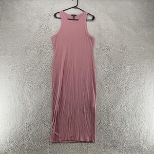 Beyond Yoga Tank Dress Womens Large Pink Ribbed Midi Ease Into It Slit Rib Knit